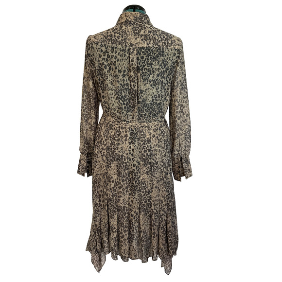 AllSaints Lizzy Patch Shirt Dress Leopard Print Asymmetric Long Sleeve Medium - Picture 5 of 9